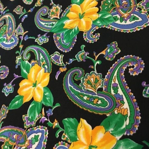 Vintage 80s Blouse, Bright Yellow Floral Short Sleeve Blouse, Dark Floral Blouse - Picture 8 of 11